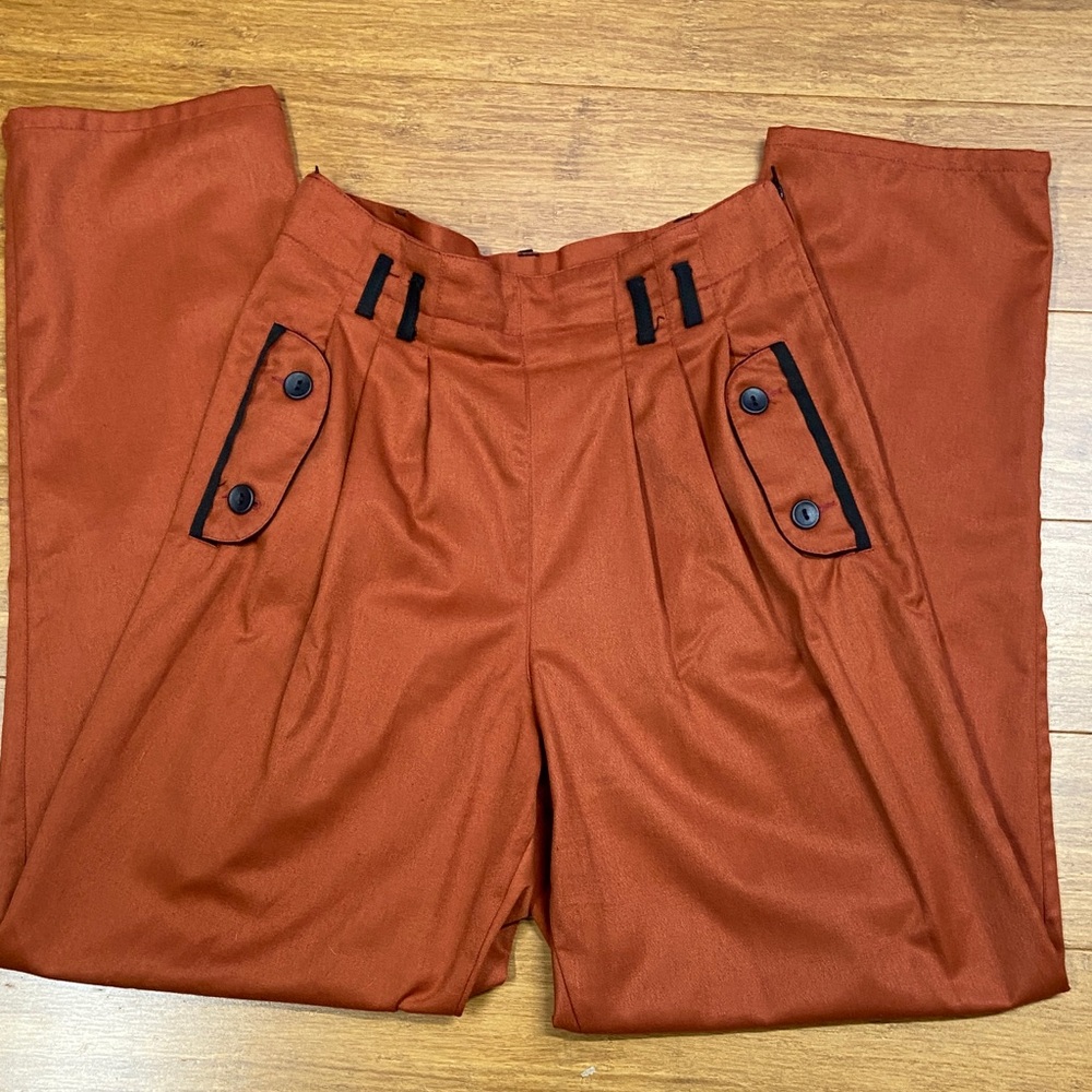 Vintage High Waisted Rust Orange Dress Pants with Black Trim size Small